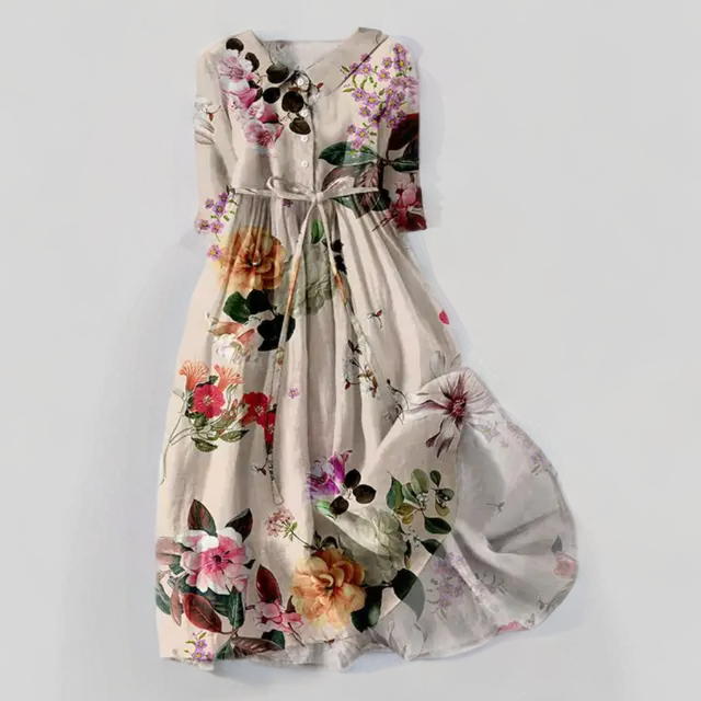 EM | Midikleid mit Blumendruck und Schnürung