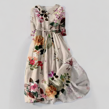 EM | Midikleid mit Blumendruck und Schnürung