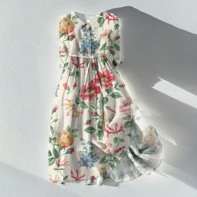 EM | Midikleid mit Blumendruck und Schnürung