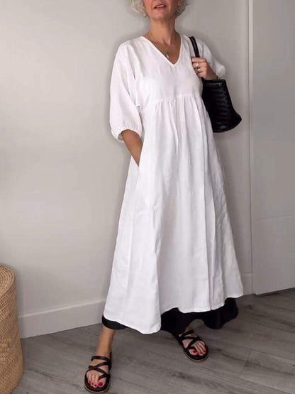 MW | Entspannte Eleganz V-Ausschnitt Maxikleid