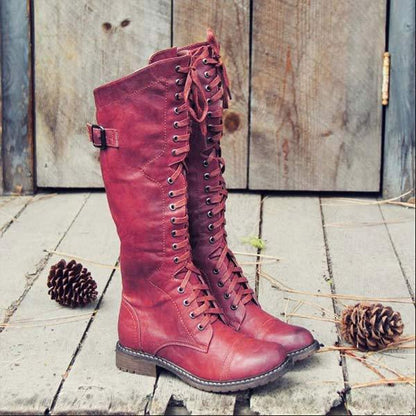 EM | Vintage-Kniehohe Schnürstiefel