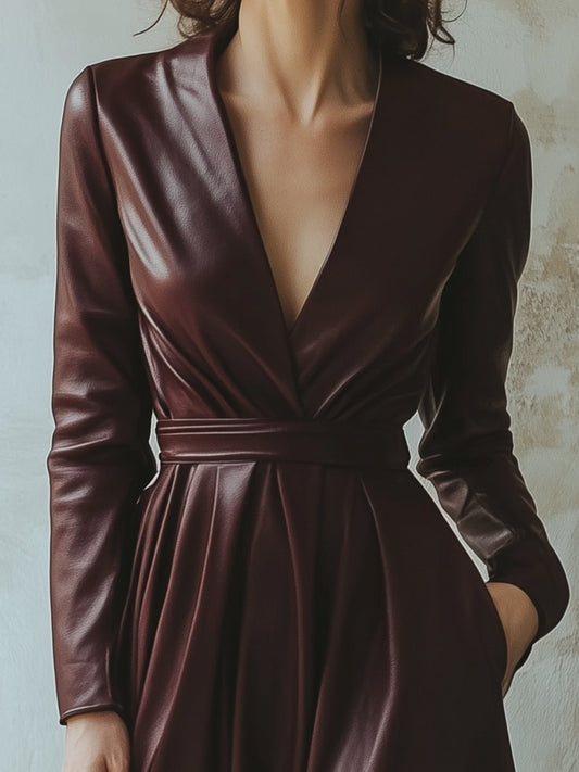 MW | Chic Burgunderfarbenes Lederkleid