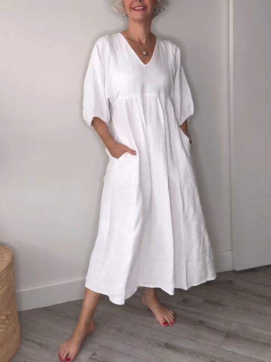 MW | Entspannte Eleganz V-Ausschnitt Maxikleid
