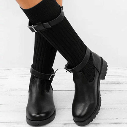 MW | Warme Wolle strickende Lederstiefel für Frauen