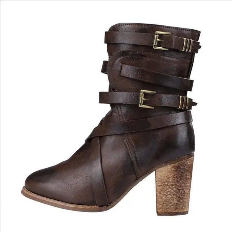 Retro Polished Color Large Size Mid Tube Boots Martin Boots-Black-2