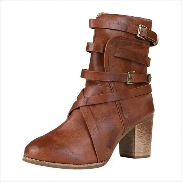 Retro Polished Color Large Size Mid Tube Boots Martin Boots-Coffee-4