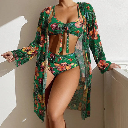 EM | 3-teiliger geblümter Bikini mit Cover-up