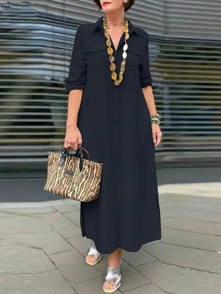 EM | Midikleid mit gekrempelten Ärmeln und einer Brusttasche