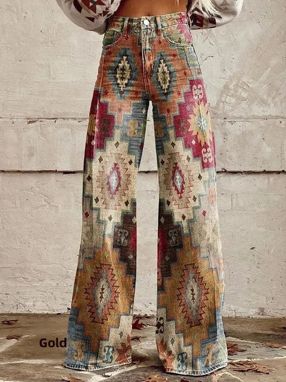 EM |  Bedruckte Denim-Jeans mit hoher Taille und weitem Bein