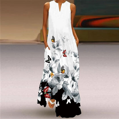 EM | Maxikleid mit Blumendruck und Rundhalsausschnitt