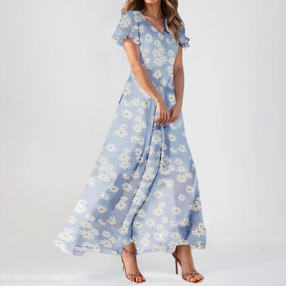 EM | Maxikleid mit gerüschten Ärmeln und Blumendruck