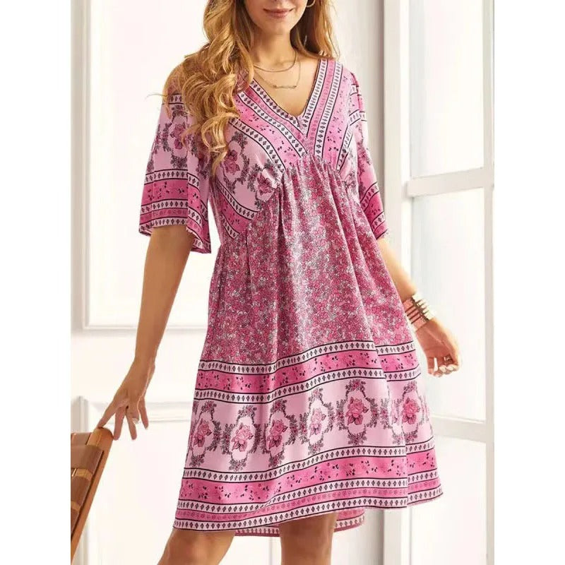 EM | Bedrucktes Midikleid mit V-Ausschnitt