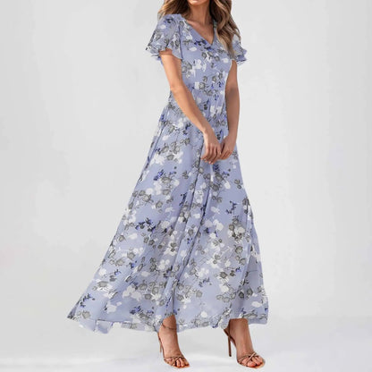 EM | Maxikleid mit gerüschten Ärmeln und Blumendruck