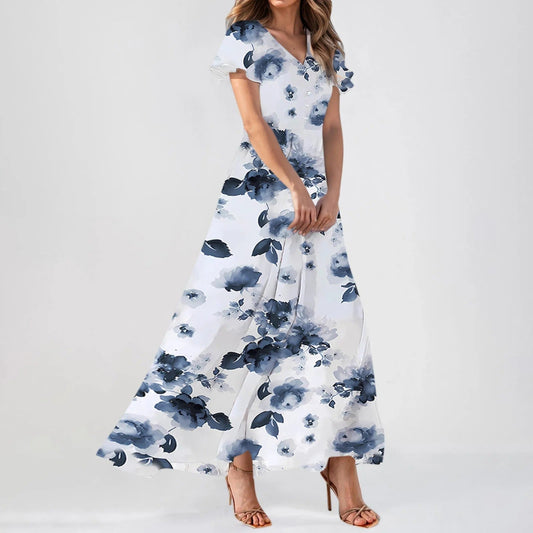 EM | Maxikleid mit gerüschten Ärmeln und Blumendruck