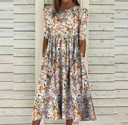EM | Bedrucktes Midikleid mit Rundhalsausschnitt und Taschen