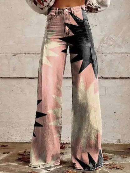 EM |  Bedruckte Denim-Jeans mit hoher Taille und weitem Bein