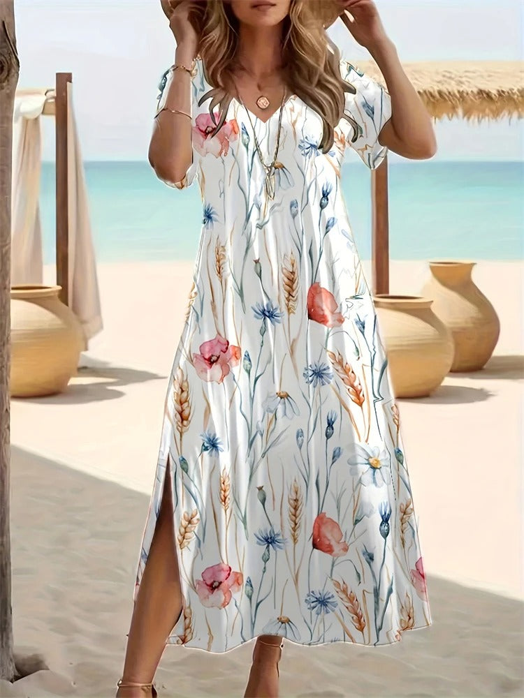 EM | Kurzärmeliges Midikleid mit böhmischem Print