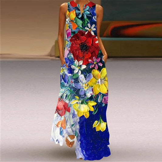 EM | Maxikleid mit Blumendruck und Rundhalsausschnitt