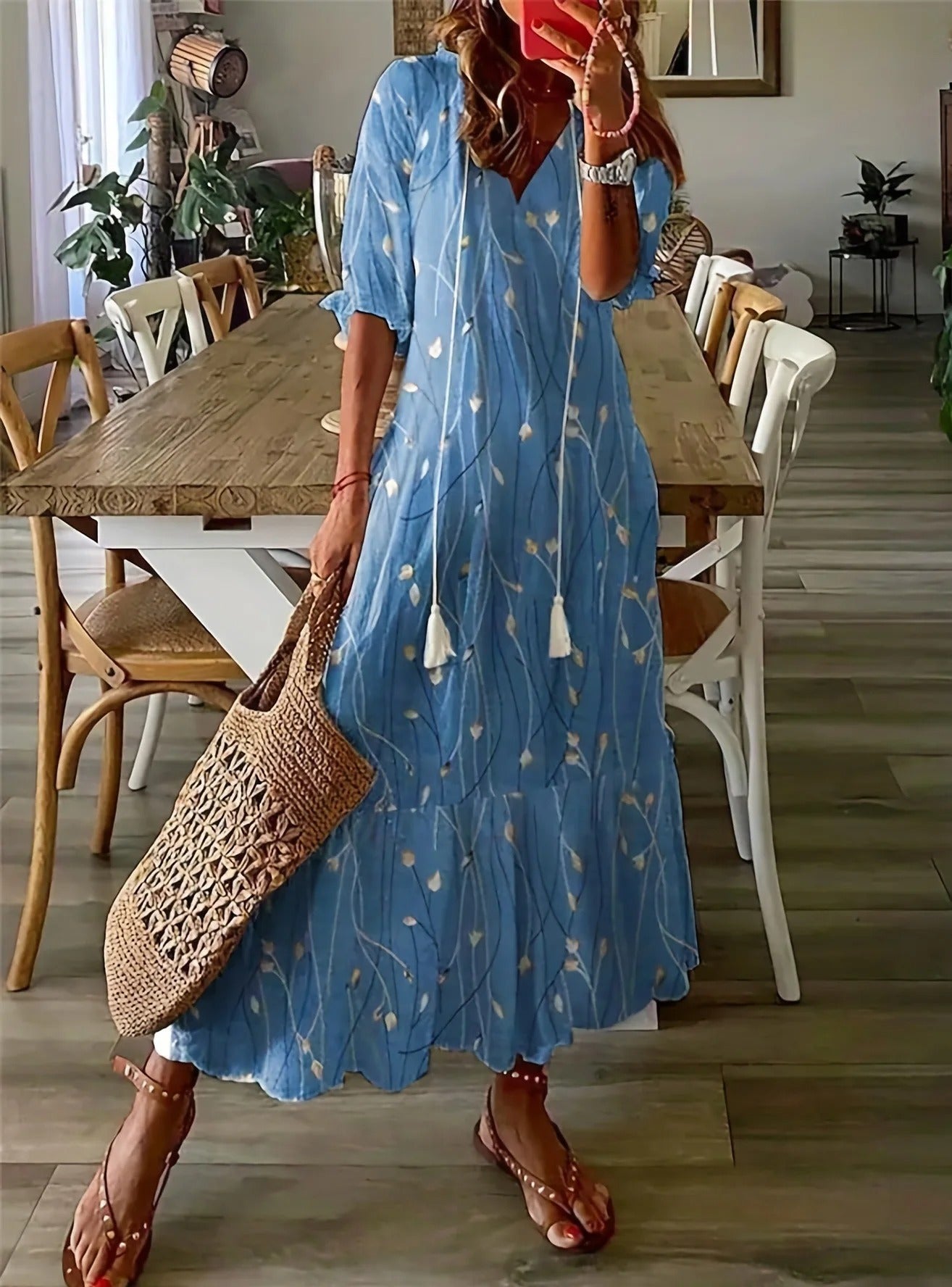EM | Bedrucktes Maxikleid mit Schleife