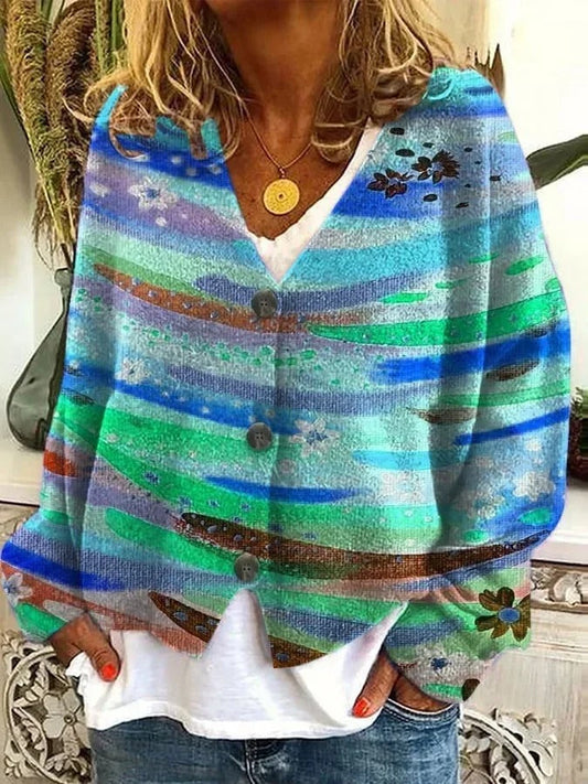 EM | Bedruckte Strickjacke mit Knopfleiste
