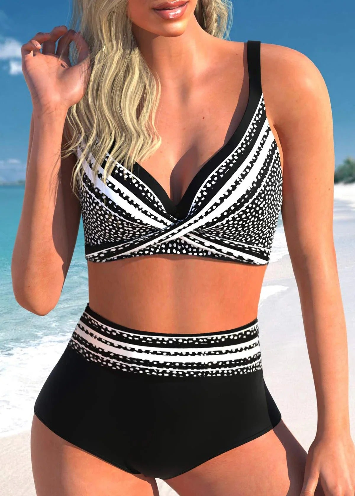 EM | Gepunkteter & gestreifter Bikini