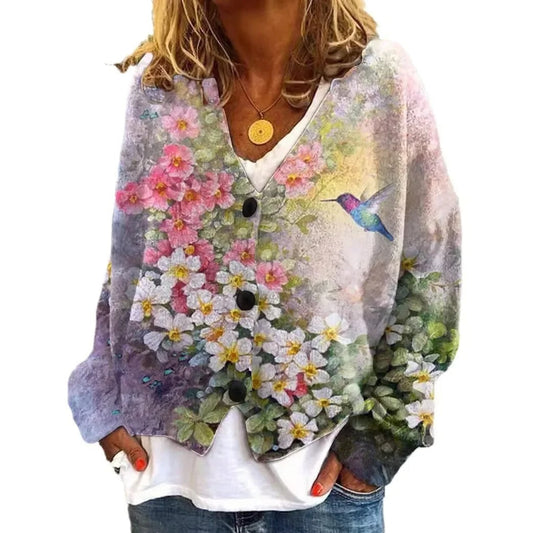 EM | Geblümte Strickjacke mit Knöpfen