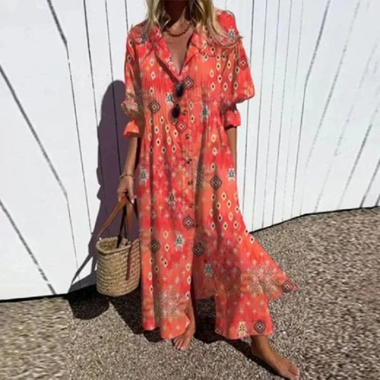 EM | 3/4-Ärmel-Maxikleid mit V-Ausschnitt