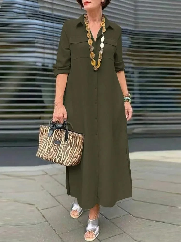 EM | Midikleid mit gekrempelten Ärmeln und einer Brusttasche