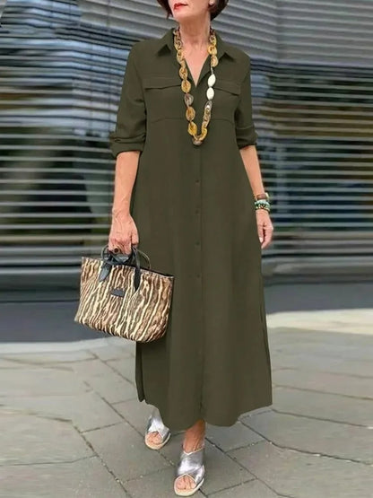EM | Midikleid mit gekrempelten Ärmeln und einer Brusttasche