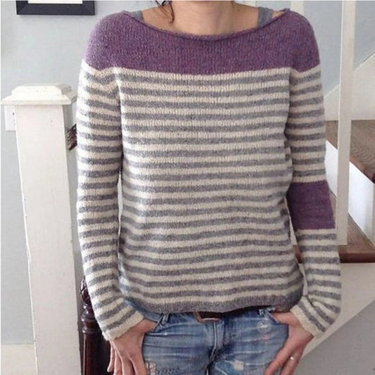 EM | Colorblock-Strickpullover mit gestreiften Ärmeln