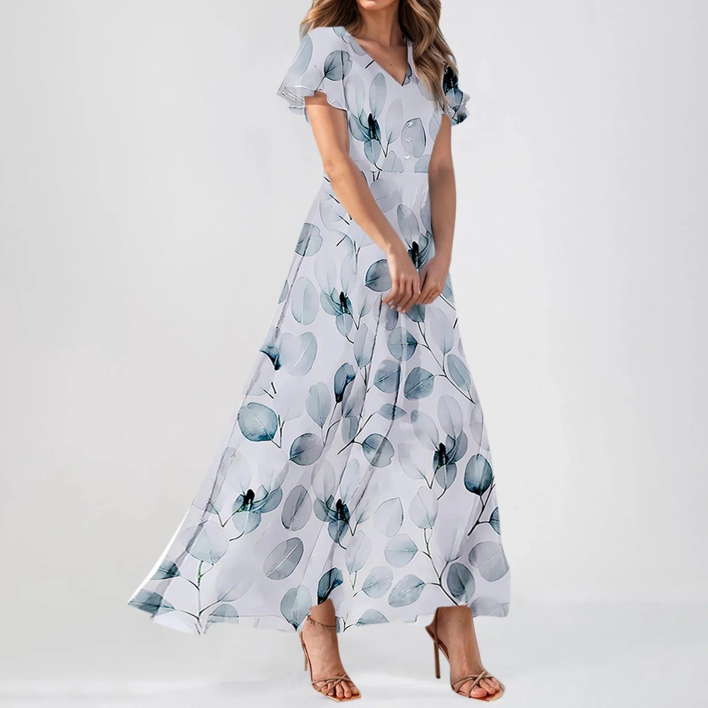 EM | Maxikleid mit gerüschten Ärmeln und Blumendruck