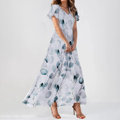 EM | Maxikleid mit gerüschten Ärmeln und Blumendruck