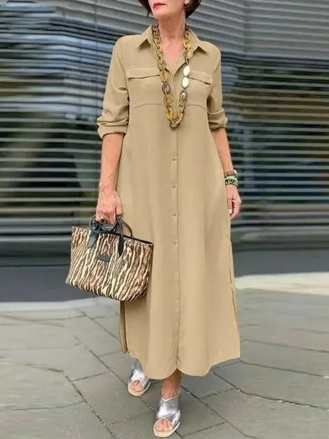 EM | Midikleid mit gekrempelten Ärmeln und einer Brusttasche