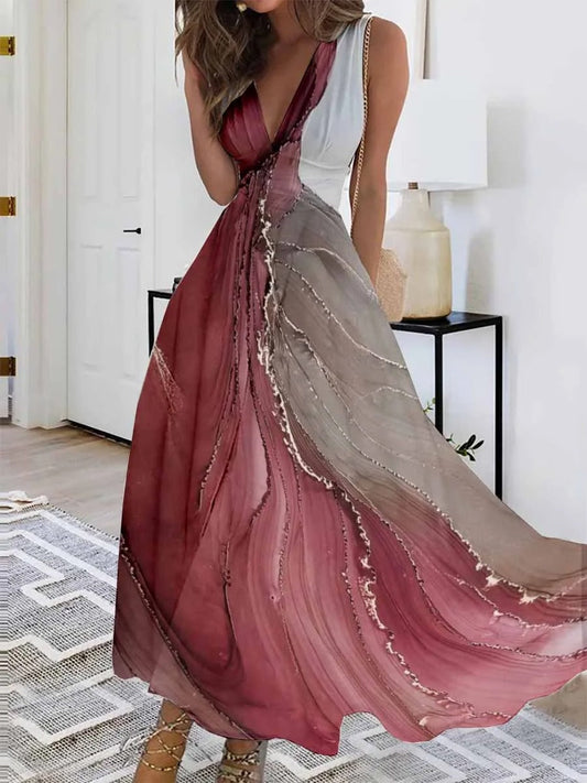 EM | V-Ausschnitt ärmelloses Maxikleid