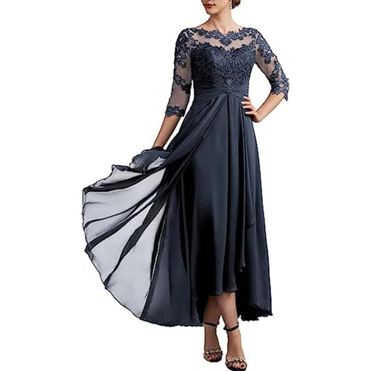EM | Chiffon Maxikleid mit transparenten Ärmeln in Midi-Länge