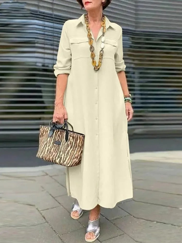 EM | Midikleid mit gekrempelten Ärmeln und einer Brusttasche