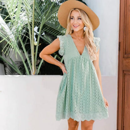 MW | luftiges Minikleid mit Rüschen und Ösen für Sommerausflüge