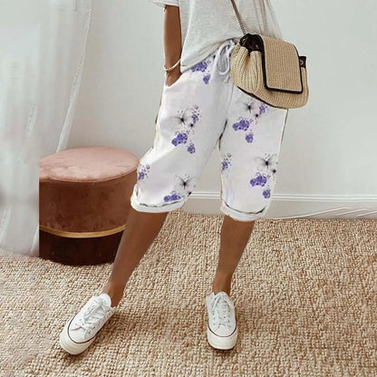 EM | Bermudashorts mit Blumendruck und Kordelzug