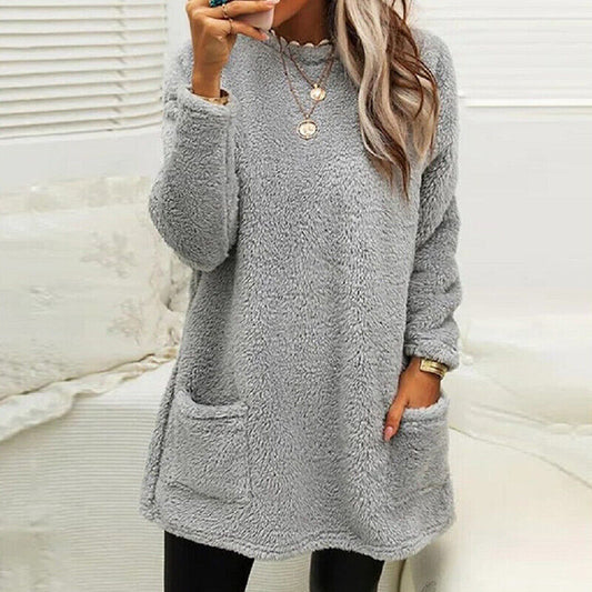 EM | Kuscheliger Plüsch-Fleece-Pullover mit Taschen