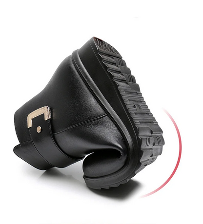 MW Genuine Leather Metal Buckle Velvet Boots