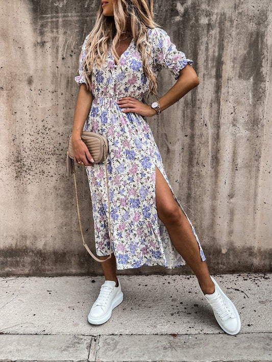 EM | Karen – Gemustertes Maxikleid mit V-Ausschnitt