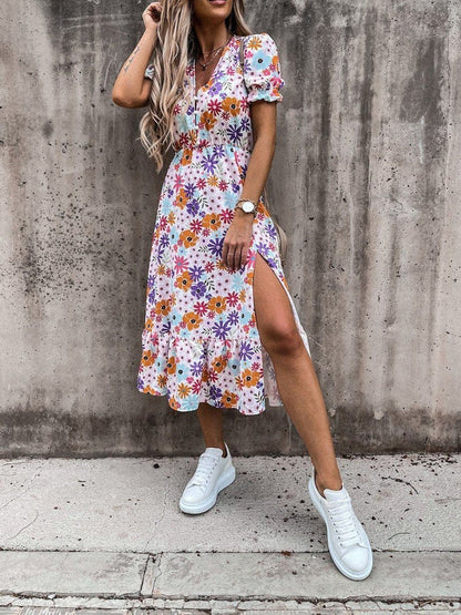 EM | Karen – Gemustertes Maxikleid mit V-Ausschnitt