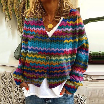 EM | Boho Patchwork Strickjacke mit Blumen