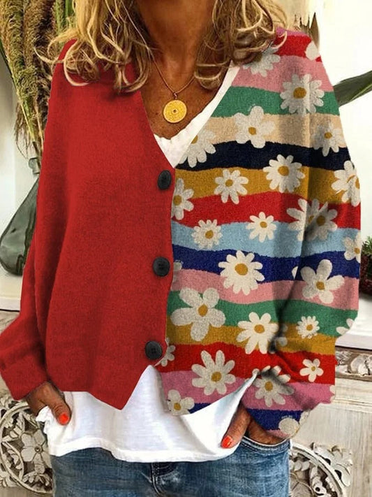EM | Boho Patchwork Strickjacke mit Blumen