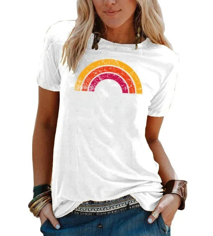 EM | Elegantes Retro-Regenbogen-Good-Vibes-T-Shirt