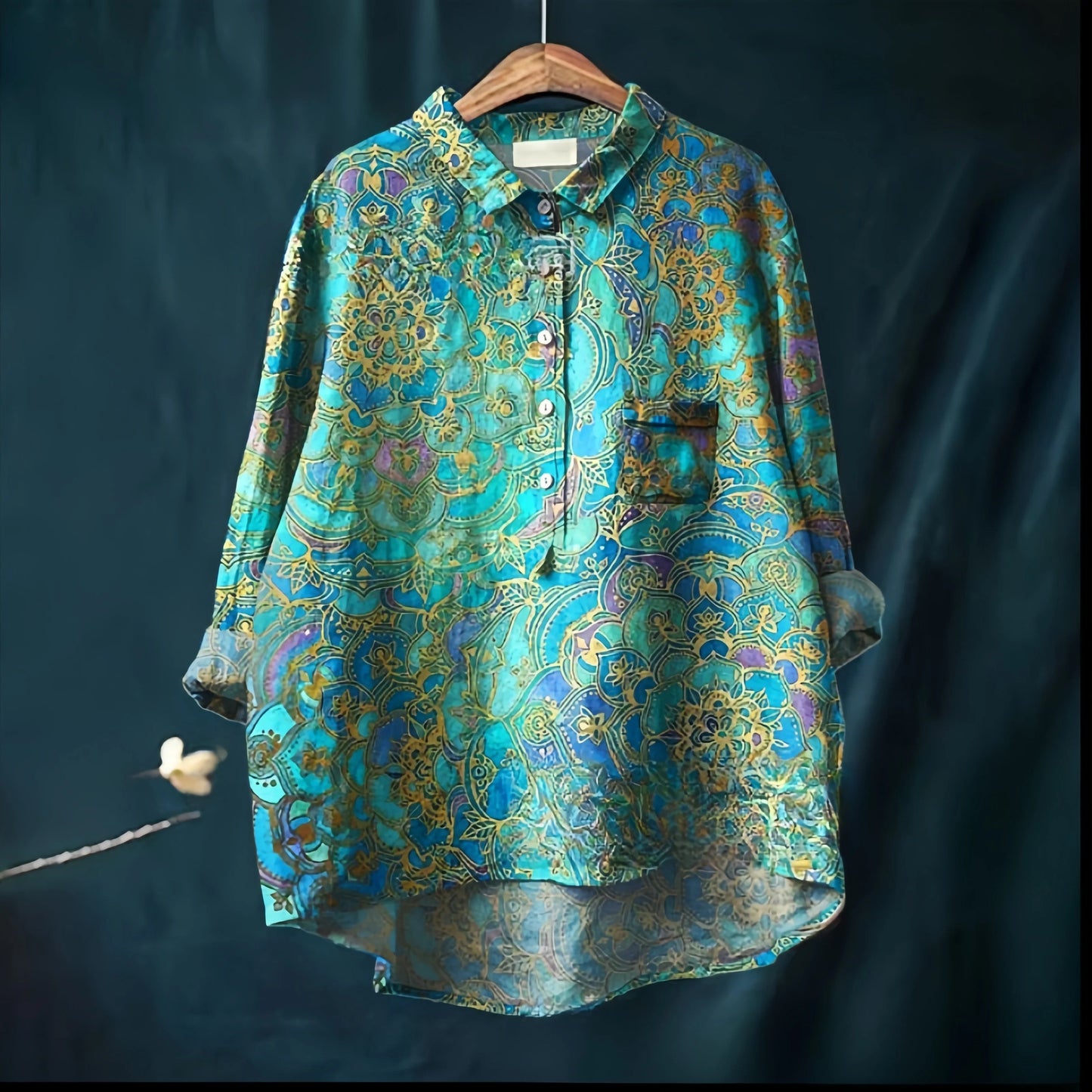 EM | Reverskragen Button-Down Langarmhemd mit Taschen
