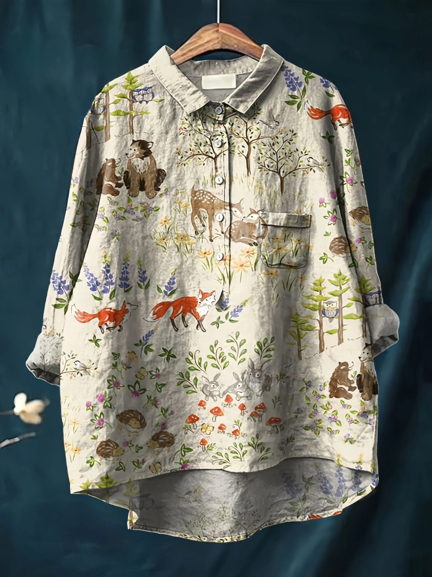 EM | Reverskragen Button-Down Langarmhemd mit Taschen