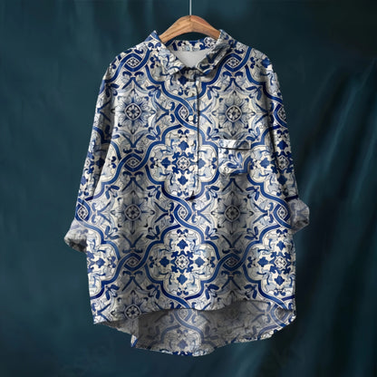 EM | Reverskragen Button-Down Langarmhemd mit Taschen