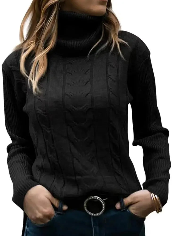 EM | Eleganter Turtle-neck pullover aus Zopfstrick