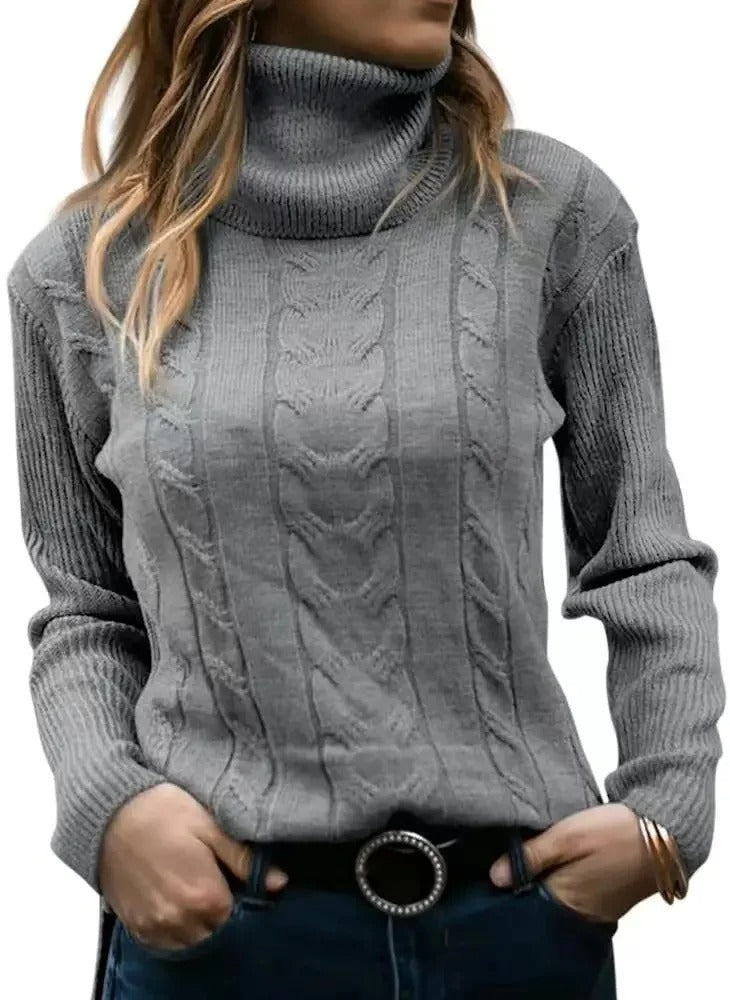 EM | Eleganter Turtle-neck pullover aus Zopfstrick